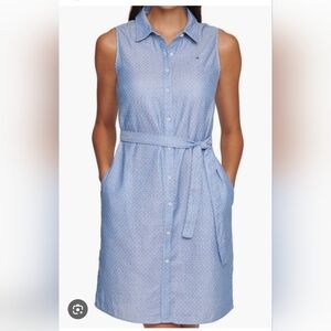 Tommy Hilfiger Belted Blue Polka Dot Dress Size 10 with‎ pockets